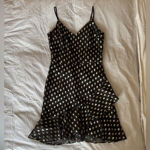 Banana Republic Strappy Ruffle Metallic Gold Dot Dress